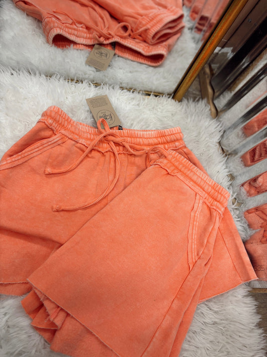 DOORBUSTER Acid Wash Shorts - Coral