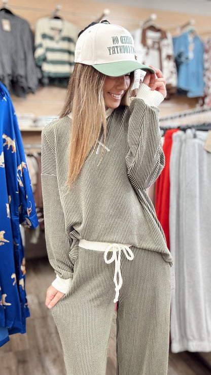 Match Made Ribbed 2 Piece Set - Dk Olive