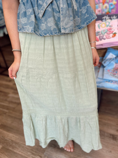 Simply Sweet Tiered Maxi Skirt - Sage