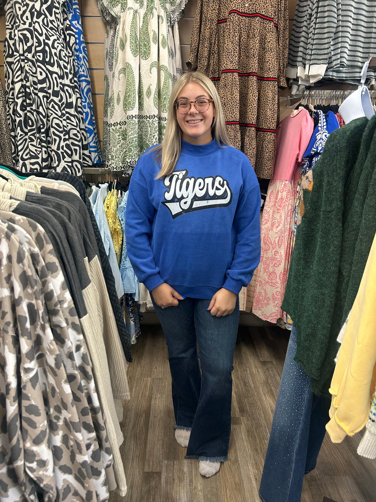 Let's Go Tigers/ Retro Varsity Tigers Reversible Mock Neck Sweatshirt