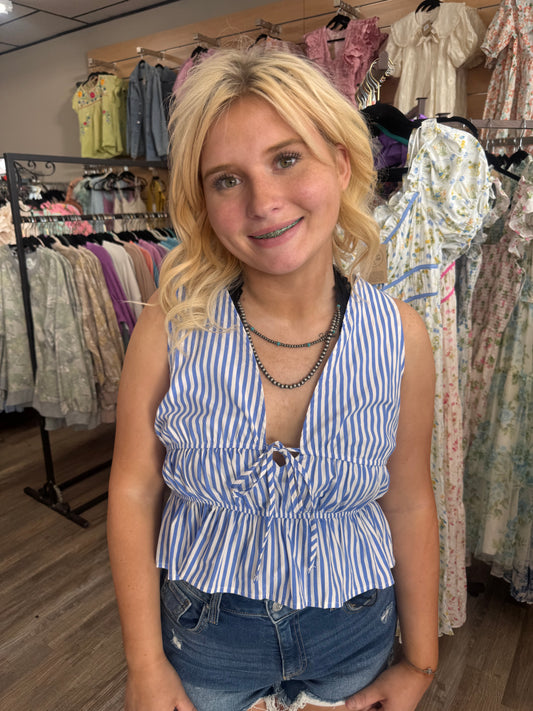 Didn't Know Striped Tie Front Top