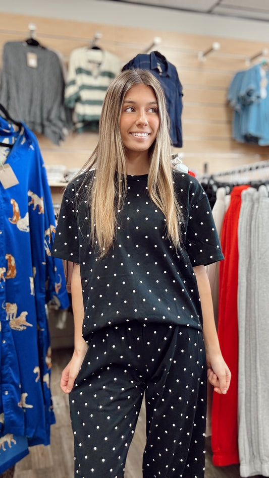 Precious Girl Polka Dot 2 Piece Set - Black/White
