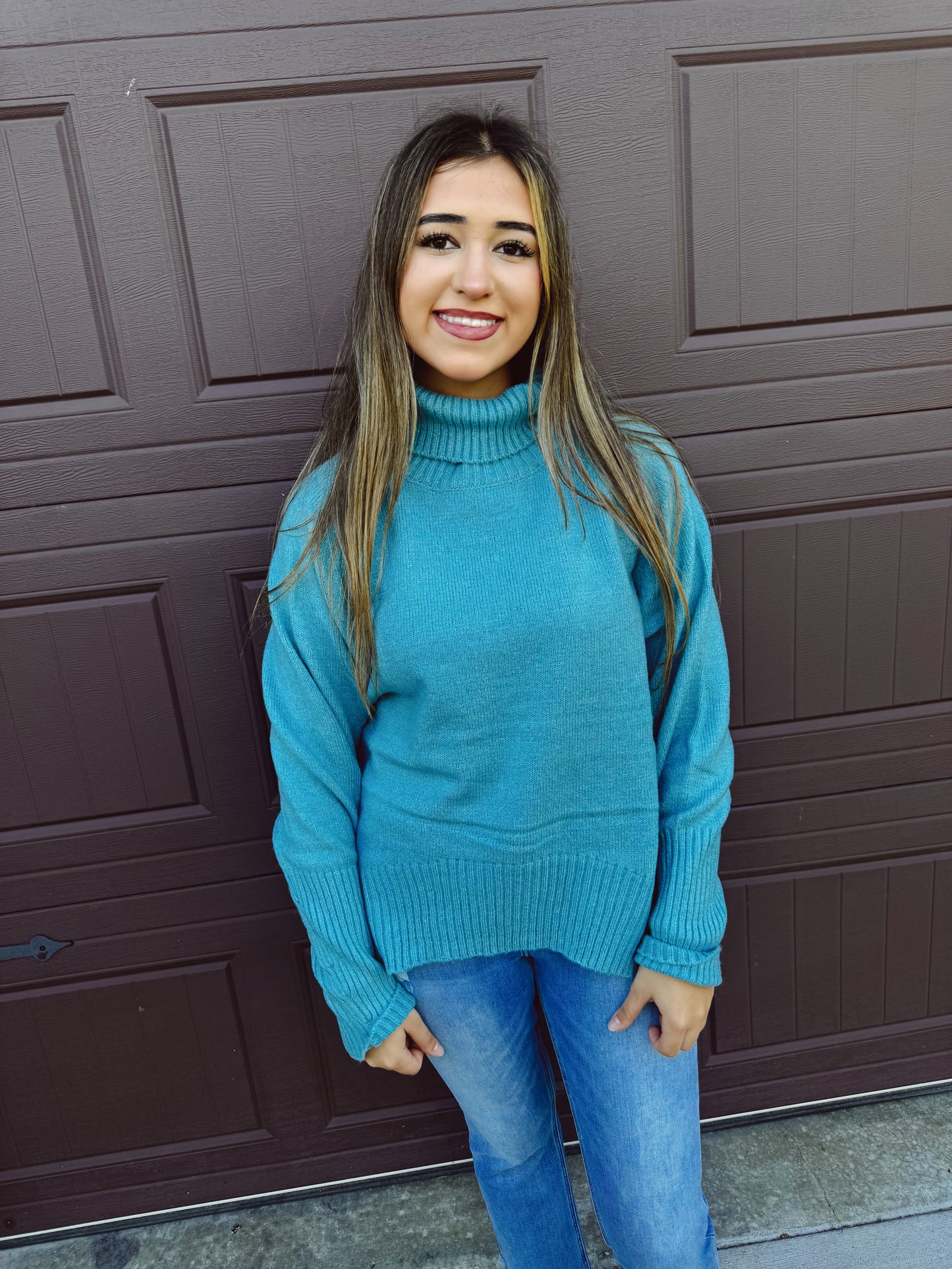 Pumpkin Patch Cozy Turtleneck Sweater - Sky
