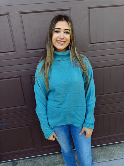 Pumpkin Patch Cozy Turtleneck Sweater - Sky