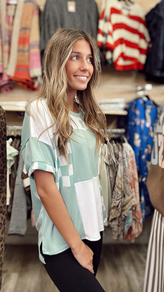 Heart Like Mine Checkered Top - Sage