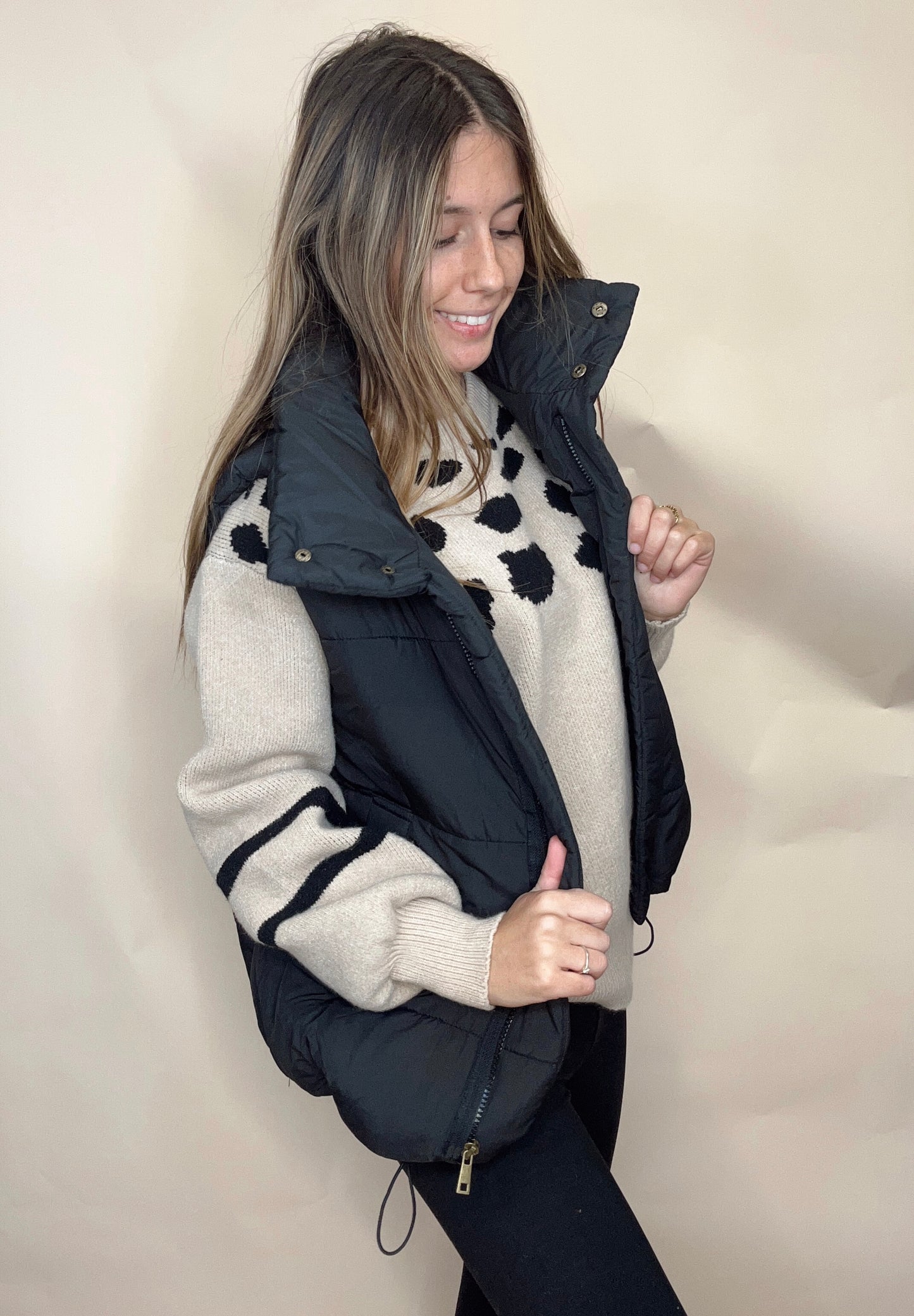 All Smiles Here Puffer Vest - Black