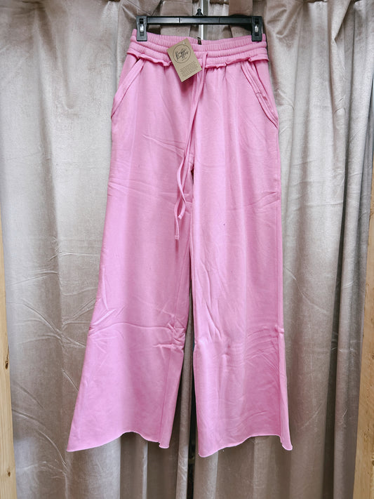 Fleece Wide Leg Sweatpants - Dk Pink