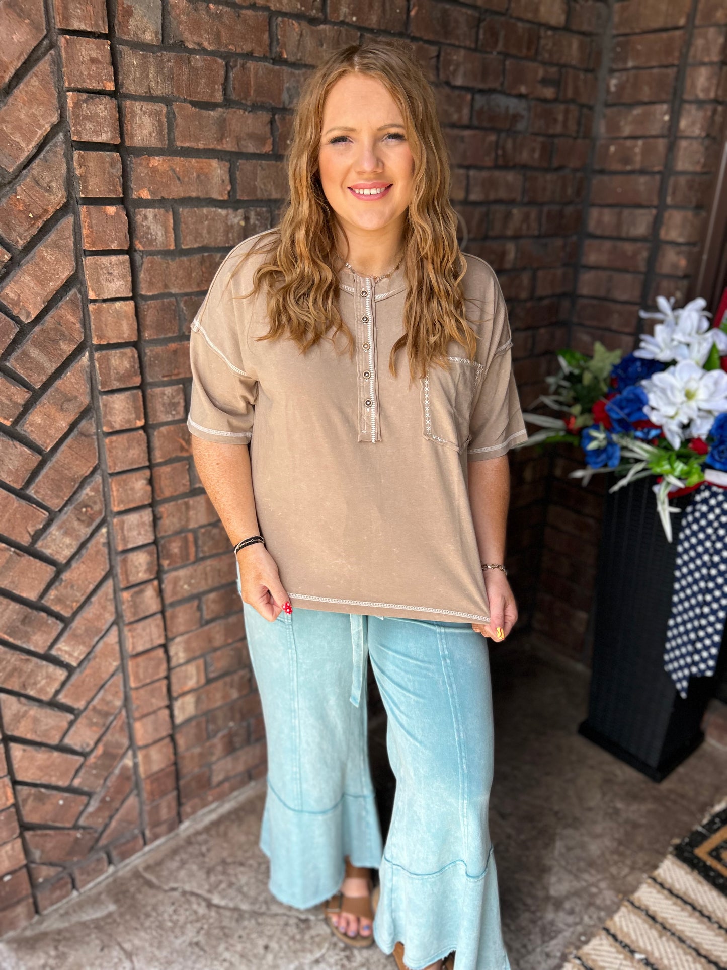Just Be You Mineral Wash Top - Taupe