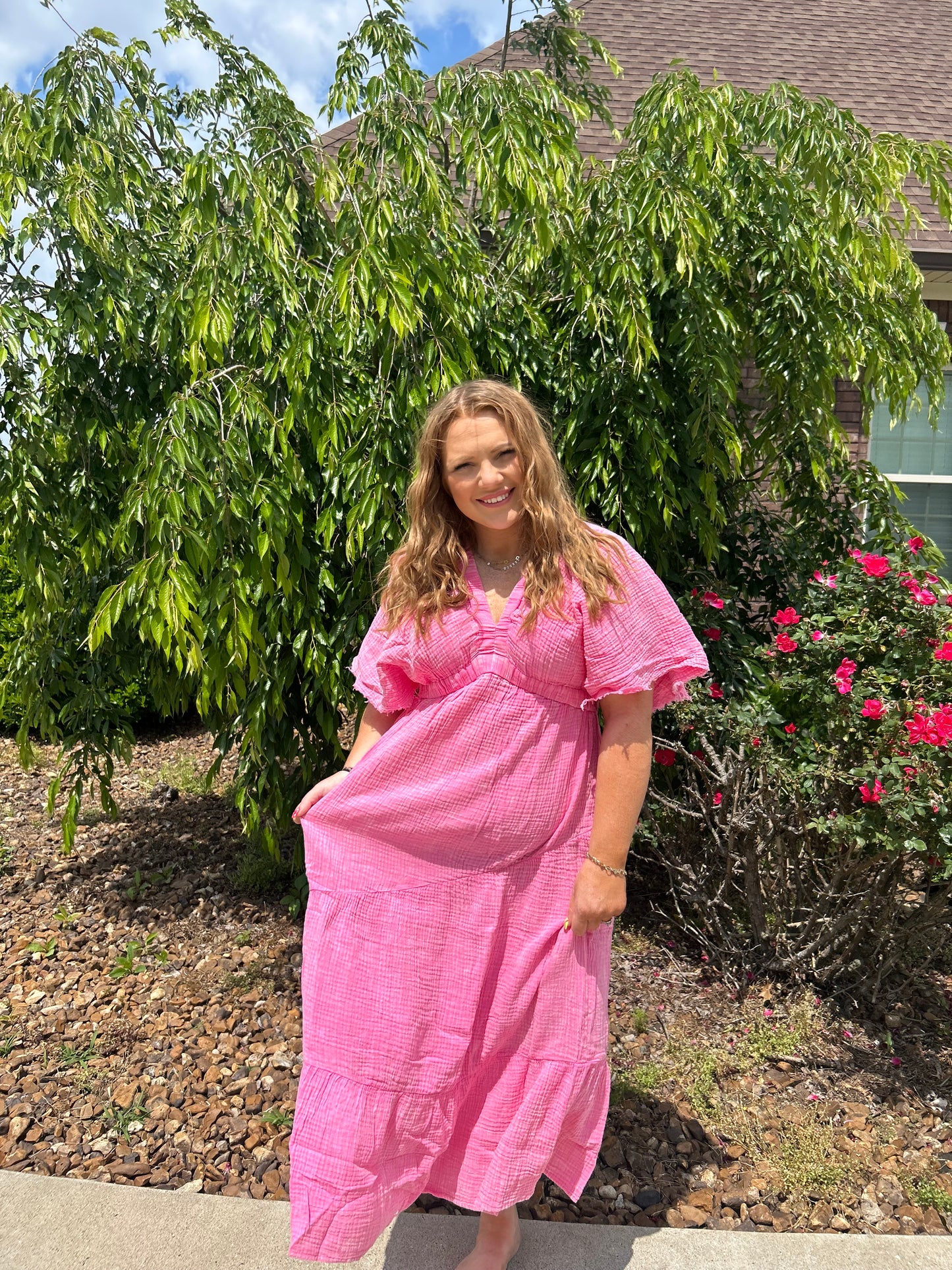Not Gonna Leave Midi Dress - Pink