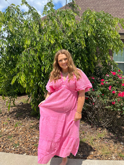 Not Gonna Leave Midi Dress - Pink