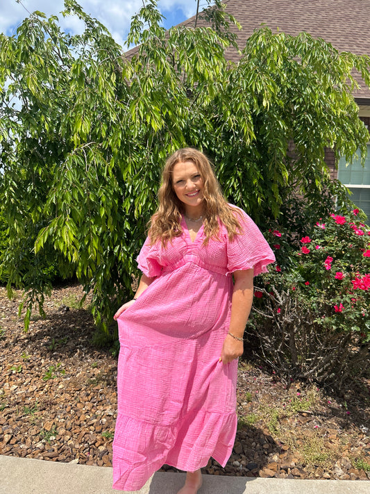 Not Gonna Leave Midi Dress - Pink
