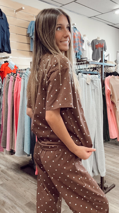 Precious Girl Polka Dot 2 Piece Set - Brown/Ivory