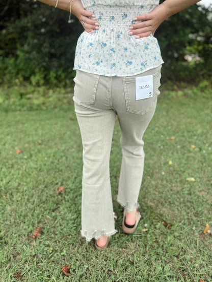 Jenny Acid Wash Distressed Jeans - Lt. Olive