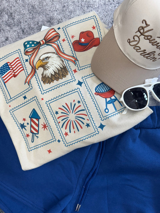 Patriotic Stamp Graphic Tee- Gildan