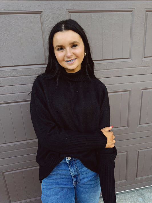 Pumpkin Patch Cozy Turtleneck Sweater - Black
