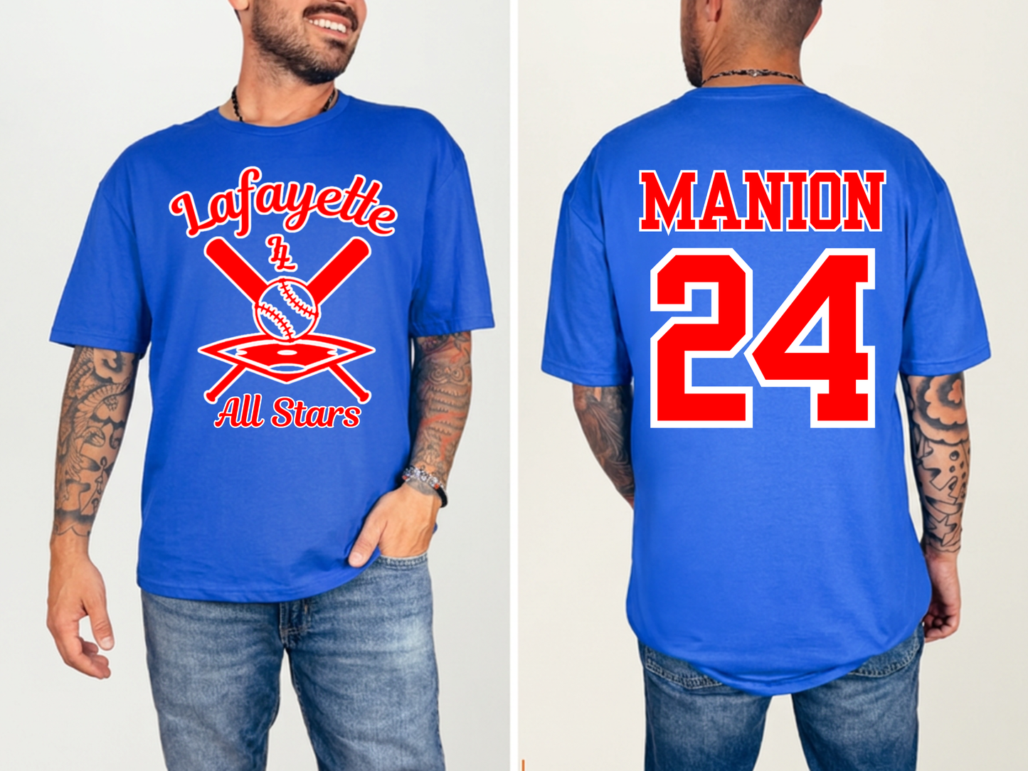 Lafayette Little League All Stars - LLL Logo Red Ink Blue Shirt