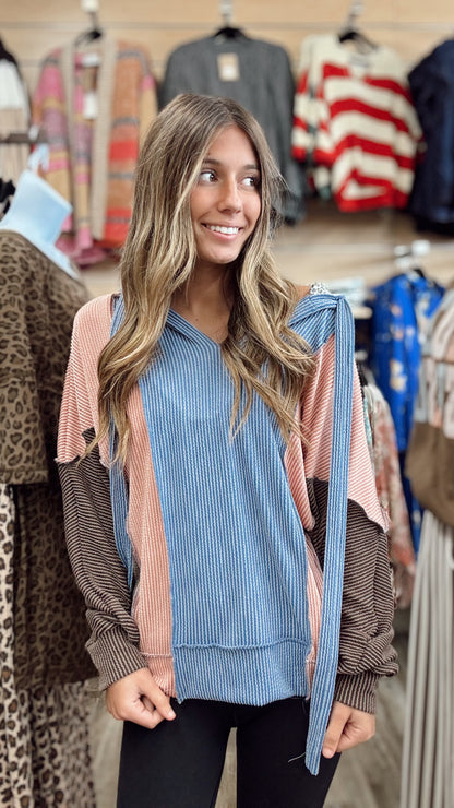 Walk In The Wild Hooded Pullover - Denim Blue/Rose Dawn