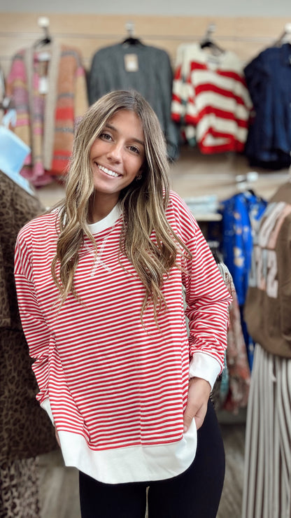 Glad to See You Striped Pullover - Ruby