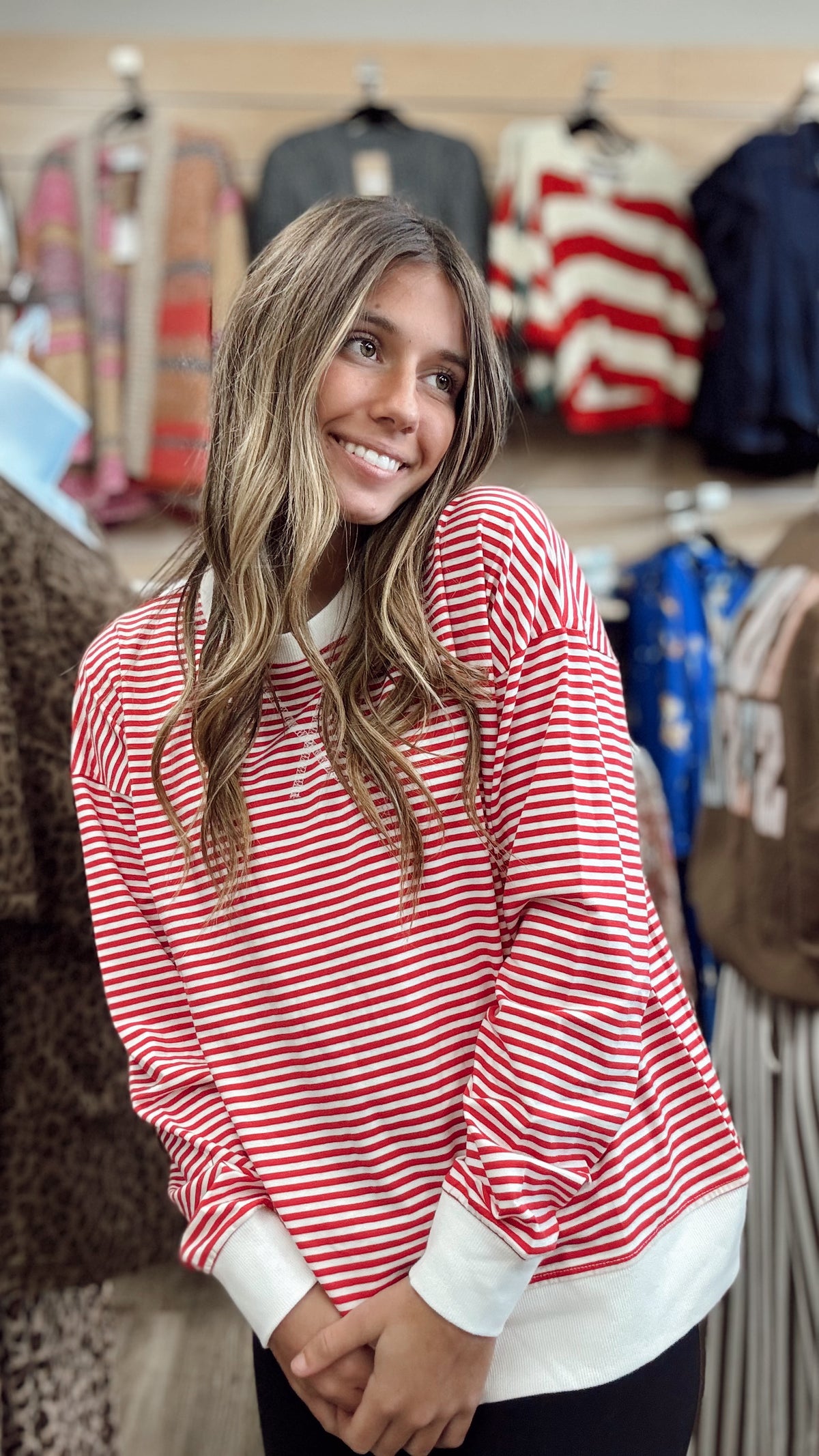 Glad to See You Striped Pullover - Ruby