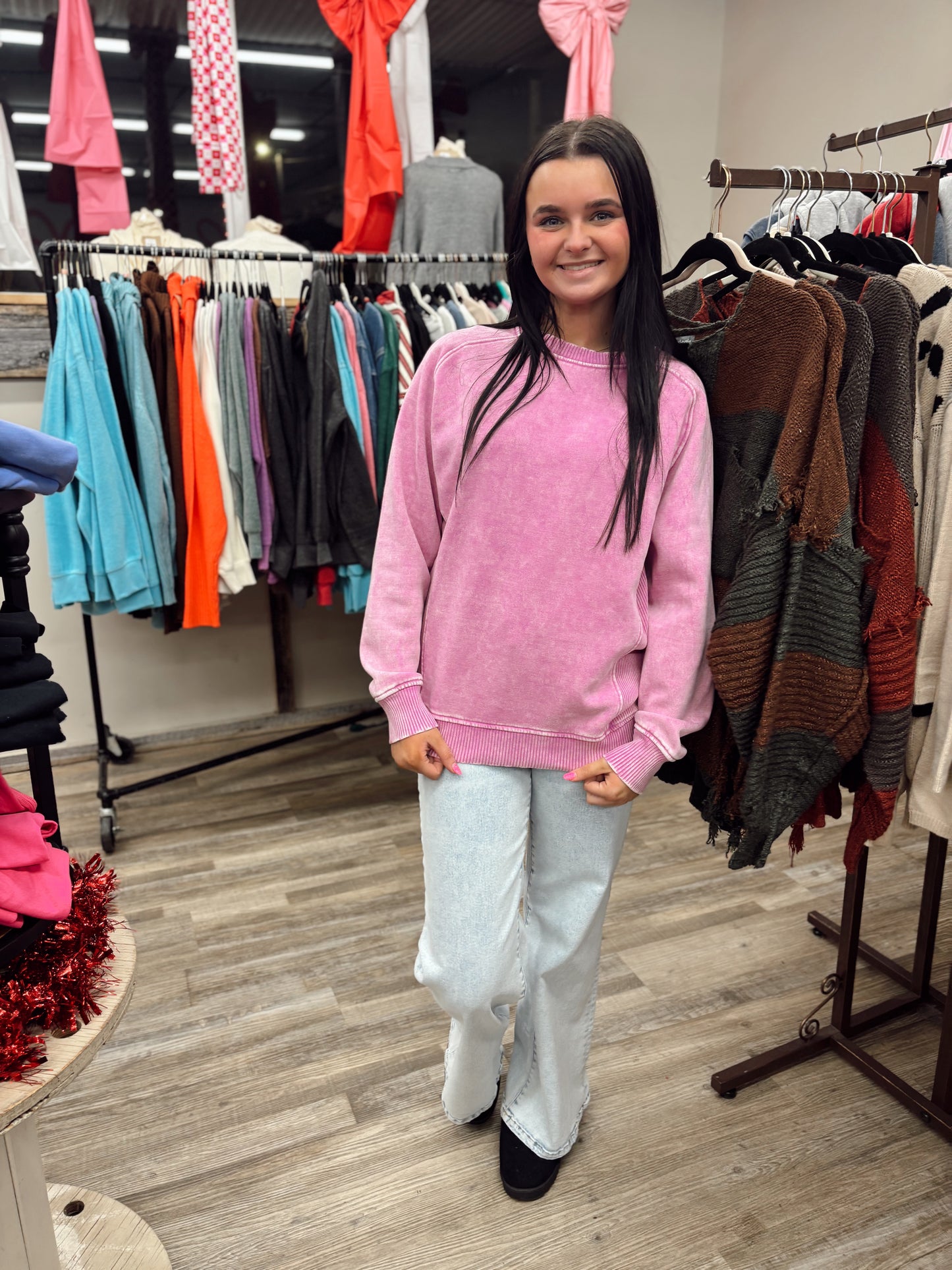 Warm Me Up Acid Wash Crewneck - Mauve