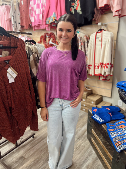 Best Yet Washed Short Sleeve Top - Lt Plum