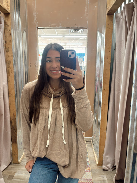DB - Cowl Neck Ruffle Top Camel