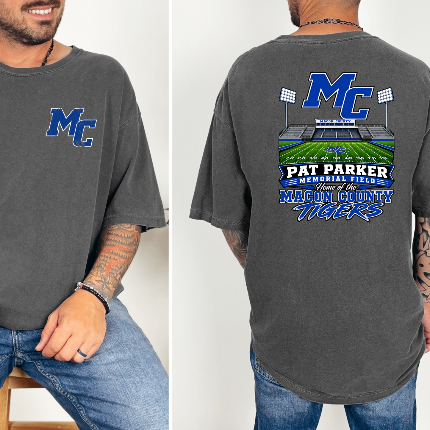 MC Tigers Pat Parker Field Football Graphic Tee - Front Pocket & Back Design