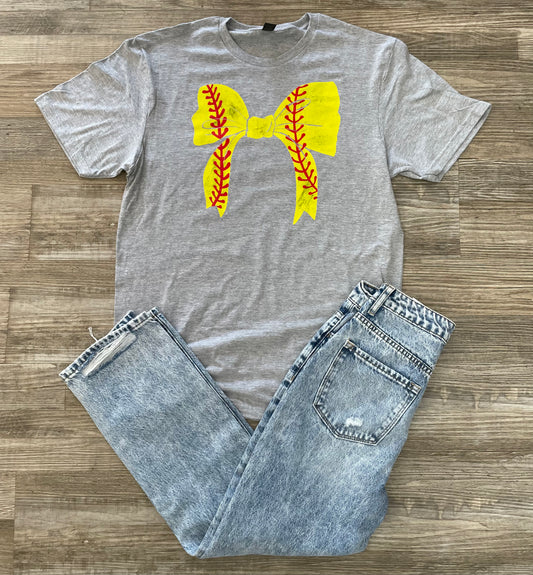 Softball Bow Graphic Tee - Adult