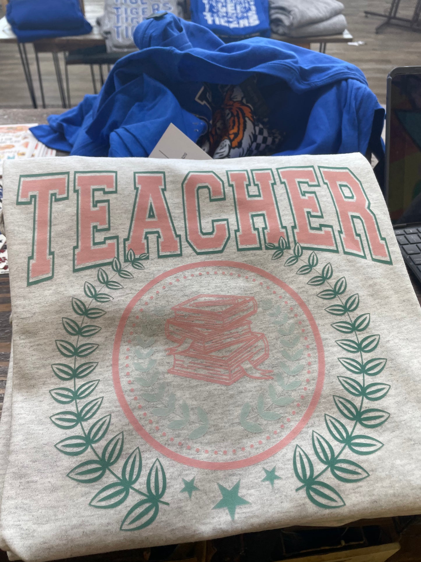 Teacher With Book Stack Graphic Tee