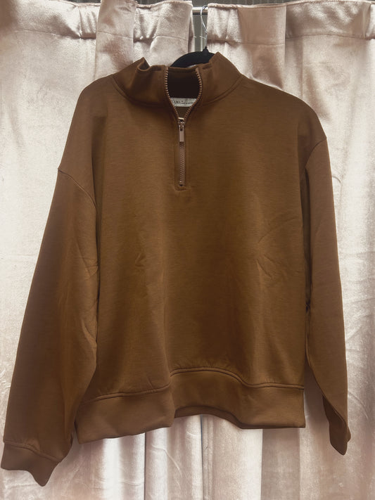 Scuba Half Zip Pullover Sweatshirt - Brown