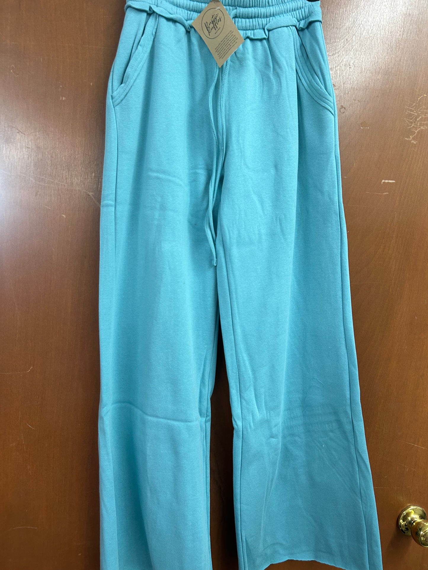 Fleece Wide Leg Sweatpants - Dusty Teal