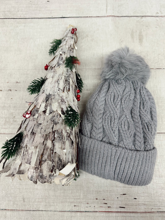 Thick Cable Knit Fleece Lined Beanie - Grey