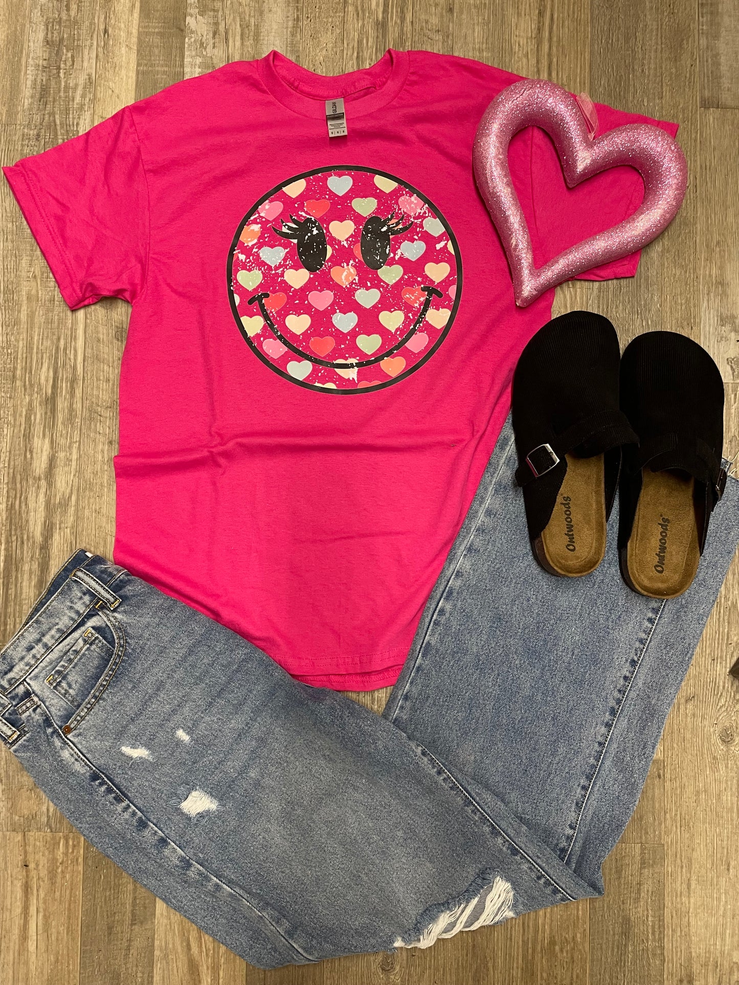 Smiley Face With Candy Hearts Graphic Tee