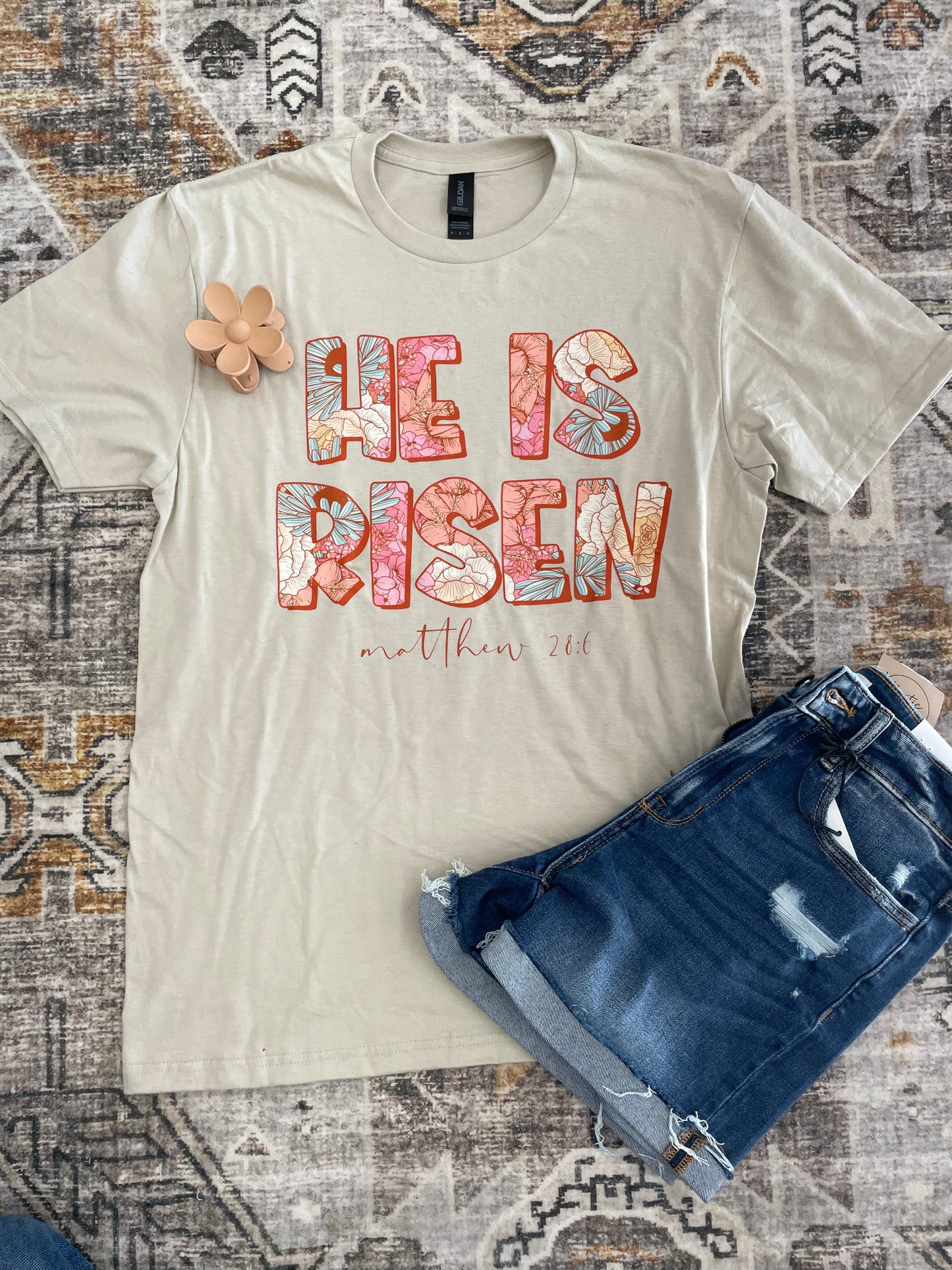 He Is Risen Floral Graphic Tee - Adult