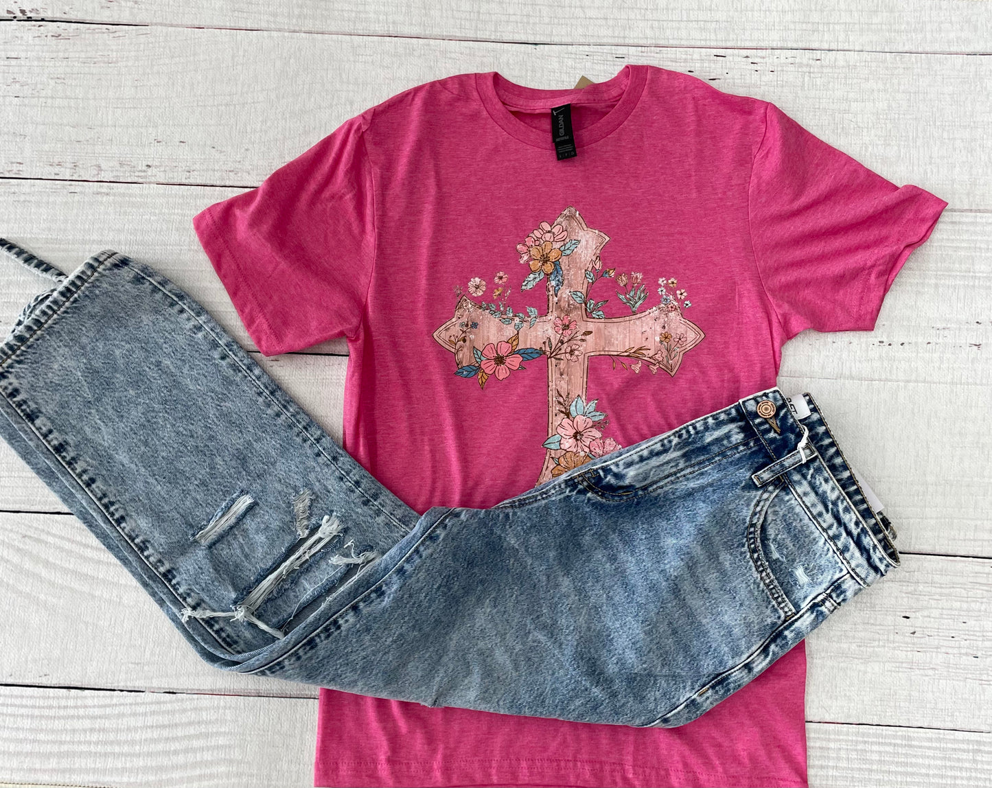 Floral Cross Graphic Tee - Youth