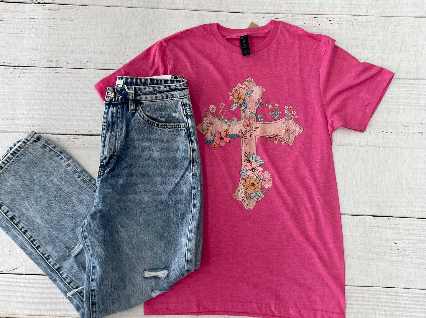 Floral Cross Graphic Tee - Youth