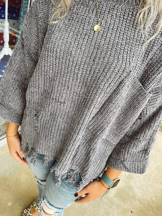 Finding Grace Chenille Distressed Sweater