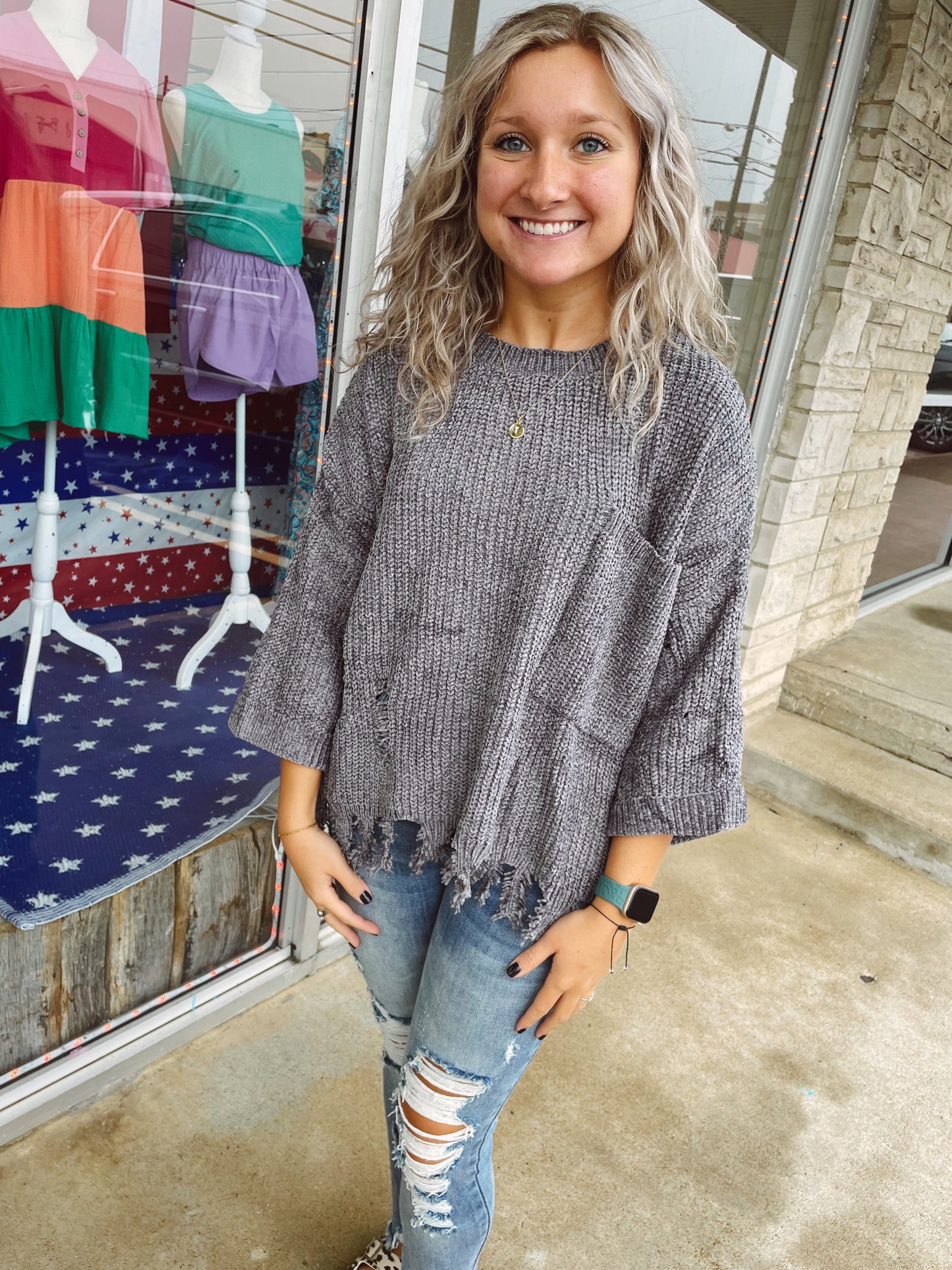 Finding Grace Chenille Distressed Sweater