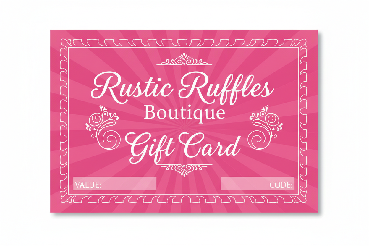rustic ruffles boutique gift card hot pink with white writing